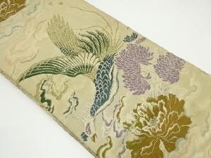 アンティーク　鳳凰に菊・牡丹模様織り出し丸帯（材料）